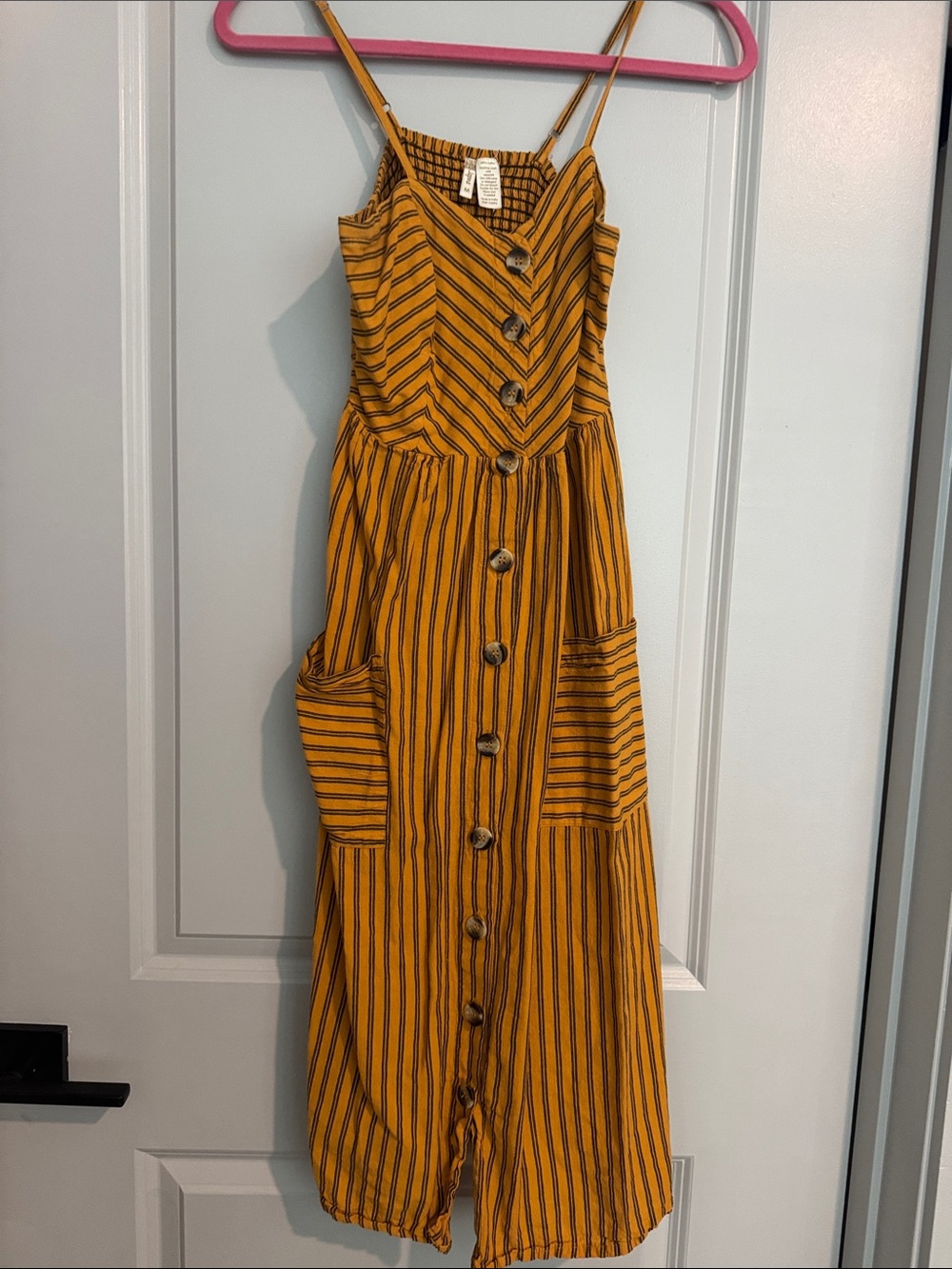 Japna Mustard Yellow and Black Striped Midi Sundress